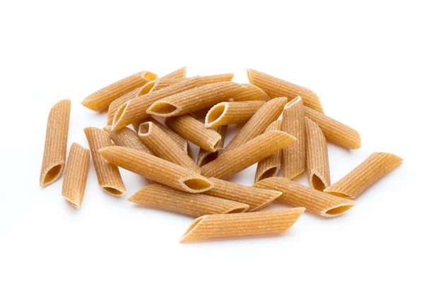 Volkoren Pasta Macaroni Pasta Van Dichtbij Geïsoleerd Wit — Stockfoto