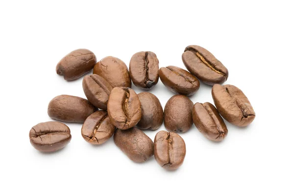 Kaffebönor Isolerad Vit Bakgrund Närbild Makro — Stockfoto