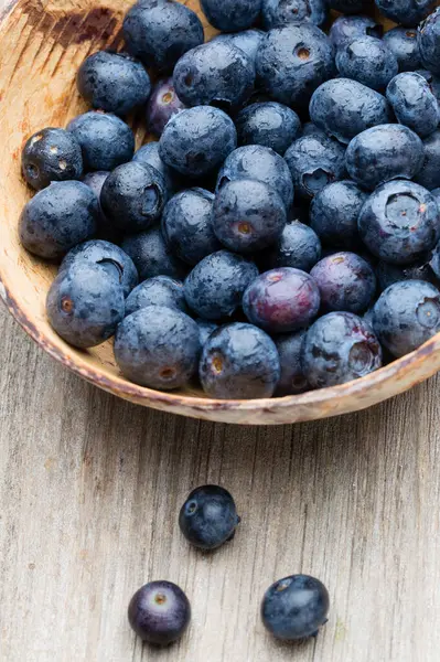 Blueberries Bowl Wooden Table — Stock Photo, Image