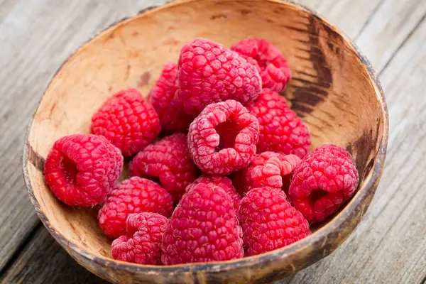 Frozen Raspberries Wooden Background — Stock Photo, Image