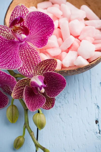 Rose Sea Salt Bowl Orchid Flower — Stock Photo, Image