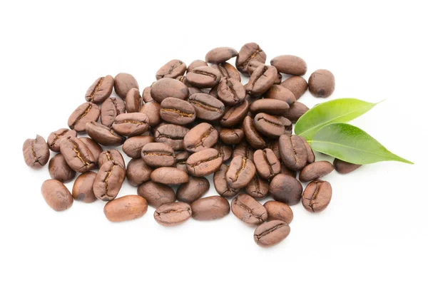 Coffee Grains Leaves Isolated White Backgrounds — Stock Photo, Image