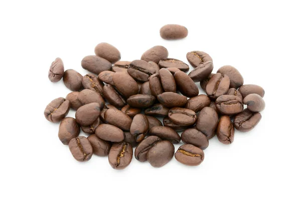 Kaffekorn Och Blad Isolerade Den Vita Bakgrunden — Stockfoto