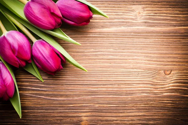 Tulipan Drewnianym Tle — Zdjęcie stockowe