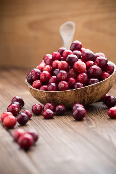 Cranberries Wooden Bowl Wooden Background — Stock Photo, Image