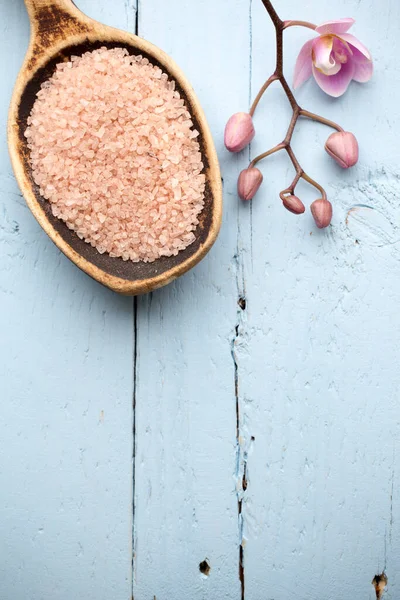 Escena Spa Sobre Fondo Madera Con Orquídeas — Foto de Stock