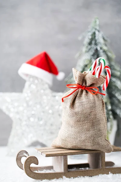 Christmas Decoration Gift Bag Burlap Christmas Gard — Stock Photo, Image