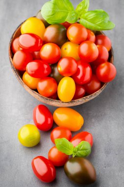 Taze fesleğenli taze üzüm domatesleri.