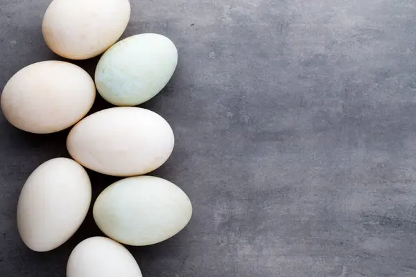 Huevos Pato Sobre Fondo Gris Jaula —  Fotos de Stock