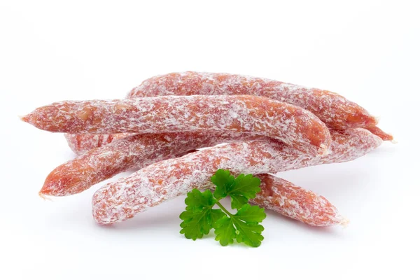 Peperoni Salumi Svizzeri Salsiccia Prezzemolo Isolato Sfondo Bianco — Foto Stock