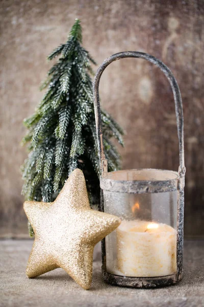 Cristmas Decoração Cartão Felicitações Castiçal Lanterna Natal — Fotografia de Stock
