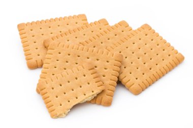 Beyaz arkaplanda tereyağlı kraker.