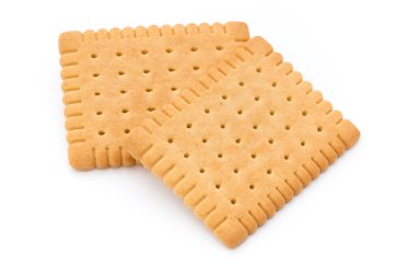 Beyaz arkaplanda tereyağlı kraker.