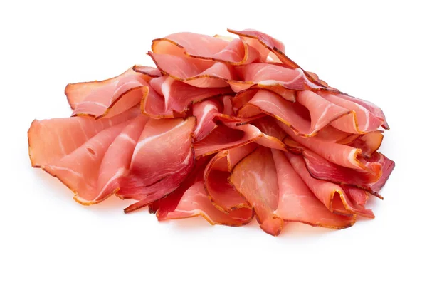 Prosciutto Affettato Salsiccia Isolata Sfondo Bianco — Foto Stock