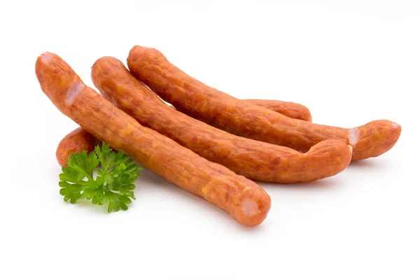 Stack Smoked Sausages Isolated White Background — Stock Photo, Image