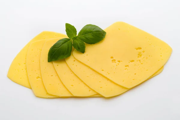 Three Cheese Slices Isolated White Background — Stock Photo, Image