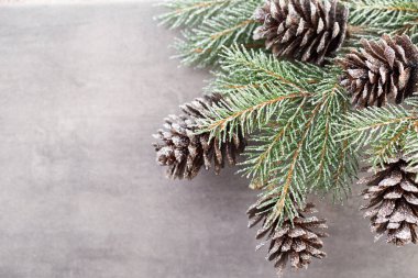 Gri arkaplanda Noel süslemeleri.