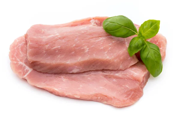 Fresh Pork Fillet Basil White Background — Stock Photo, Image