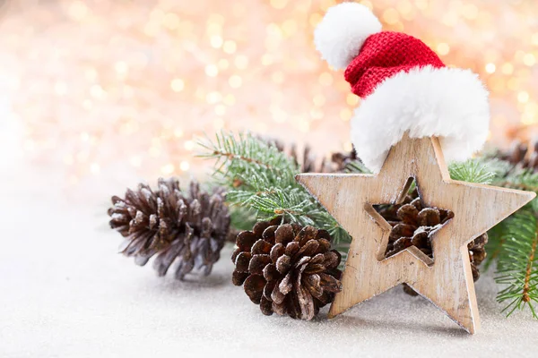 Decoraciones Madera Navidad Sobre Fondo Bokeh —  Fotos de Stock
