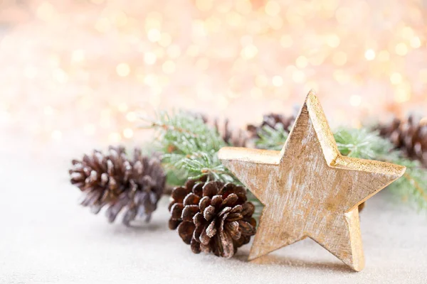 Christmas Wooden Decorations Bokeh Background — Stock Photo, Image