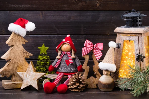 Kerstdocoratie Und Lantaarn Wenskaart Symbool Xmas — Stockfoto