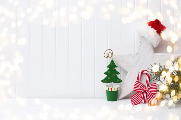 Christmas Decoration White Wooden Background — Stock Photo, Image