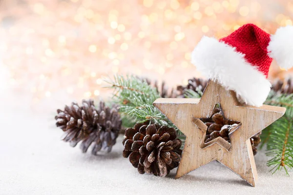 Рождественские Деревянные Украшения Фоне Боке — стоковое фото