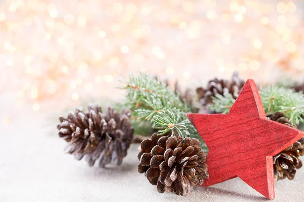Christmas Wooden Decorations Bokeh Background — Stock Photo, Image