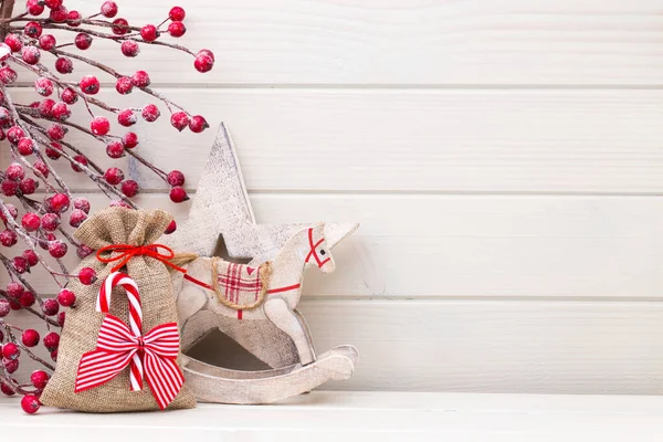 Decoración Navidad Sobre Fondo Blanco Madera —  Fotos de Stock