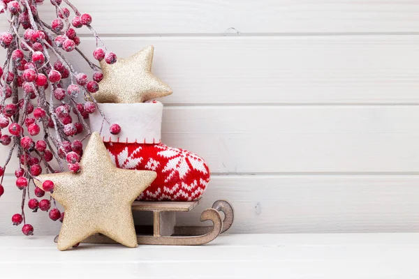 Kerst Decor Houten Witte Achtergrond — Stockfoto