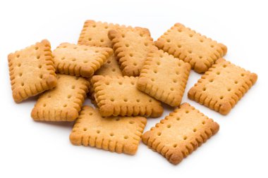 İzole arka planda lezzetli kurabiye bisküvileri.