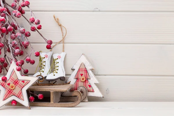 Decoración Navidad Sobre Fondo Blanco Madera — Foto de Stock