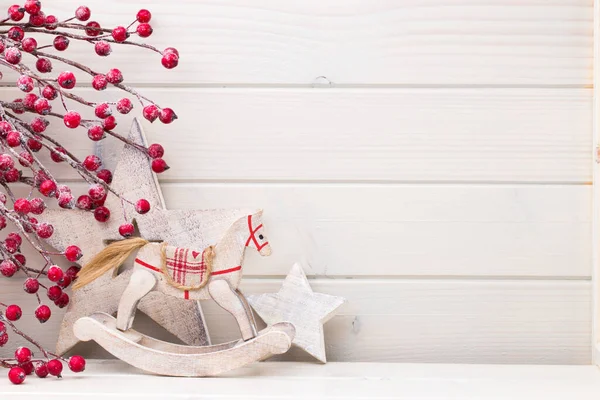 Рождественский Декор Деревянном Белом Фоне — стоковое фото