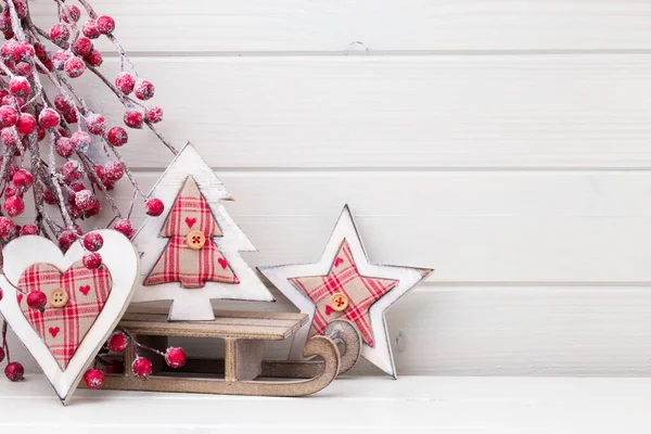 Decoración Navidad Sobre Fondo Blanco Madera — Foto de Stock