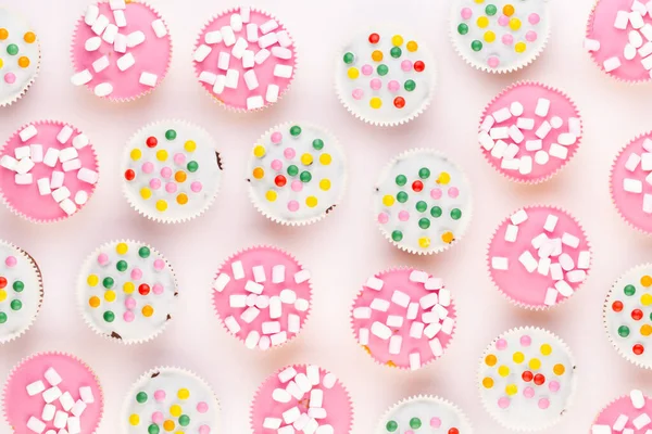 Multiple Colorful Nicely Decorated Muffins White Background Top View — Stock Photo, Image