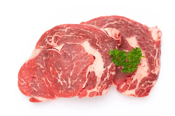 Frisches Rohes Bio Rindfleisch Steak Isoliert Auf Weißem Hintergrund — Stockfoto