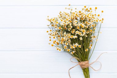 Doğal kozmetik ürünleri ve açık arkaplanda papatya çiçekleri ile kompozisyon aroması.