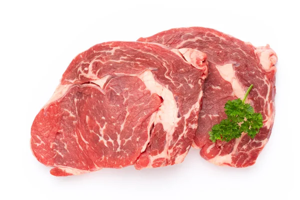 Frisches Rohes Bio Rindfleisch Steak Isoliert Auf Weißem Hintergrund — Stockfoto