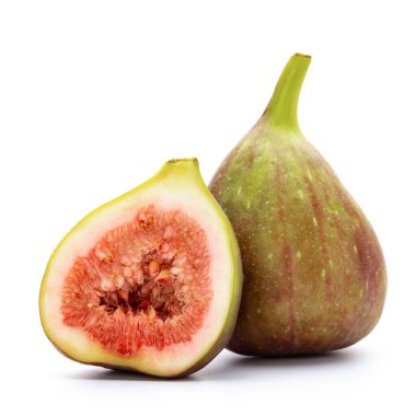 Beyaz arka planda izole edilmiş incir meyveleri. Üst Manzara. Düz yatıyordu.