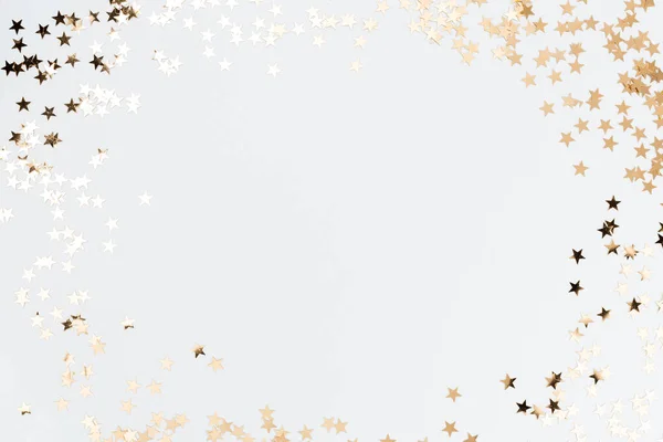 Feestelijke Pastelachtergrond Kerststerren Glanzende Glitter Confetti Pastelachtergrond Kerst Achtergrond Plat — Stockfoto