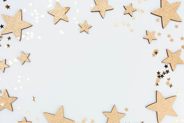 Feestelijke Pastelachtergrond Kerststerren Glanzende Glitter Confetti Pastelachtergrond Kerst Achtergrond Plat — Stockfoto