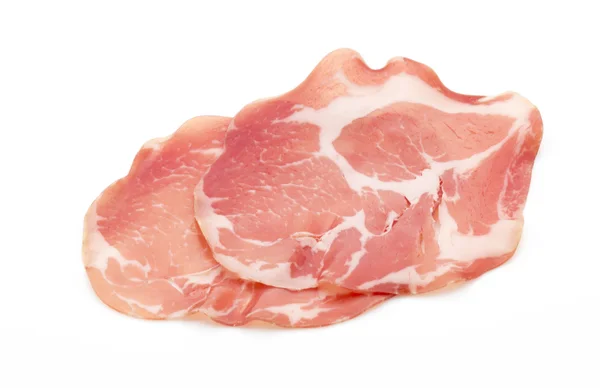 Fatias de carne de porco secas. Delicatess.. — Fotografia de Stock