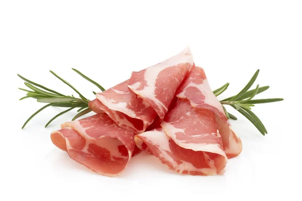 Fette di carne suina essiccata. Delicatessa. — Foto Stock