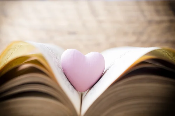 Roze hart van het boek. Wenskaarten. — Stockfoto