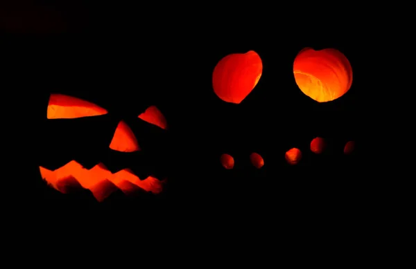 Egy Csomó Tök Halloweenkor Jack Lámpása — Stock Fotó
