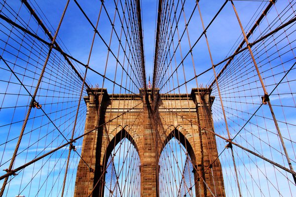 Close up view of Brooklyn Bridge arches