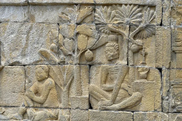 Buddhist carved relief in Borobudur temple — Φωτογραφία Αρχείου