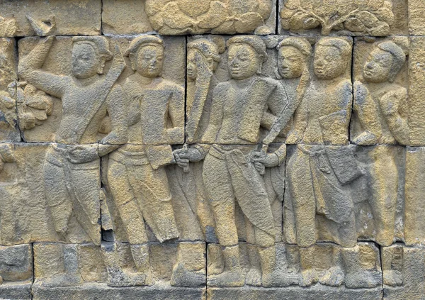 Buddhist carved relief in Borobudur temple — Stock fotografie