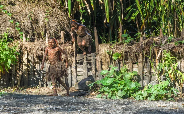 Papua Mädchen dugum dani Leute spielen — Stockfoto