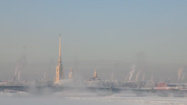 Lapso Tiempo Fortaleza Pedro Pablo Niebla Amanecer Del Invierno — Vídeos de Stock